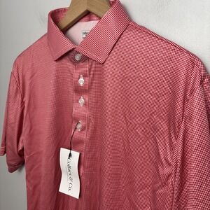 Collars & Co Men's Large Tall Semi-Spread Collar Polo Shirt Red Houndstooth